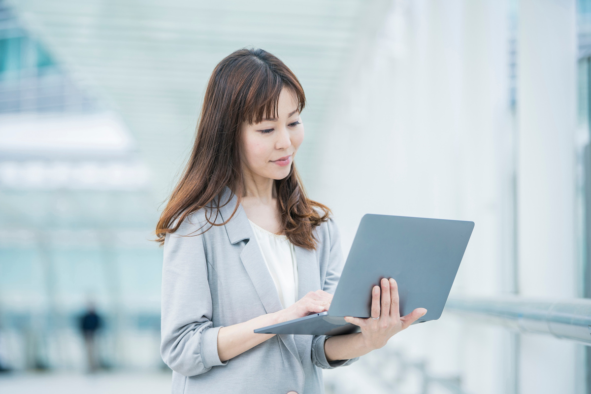 Career woman in business district